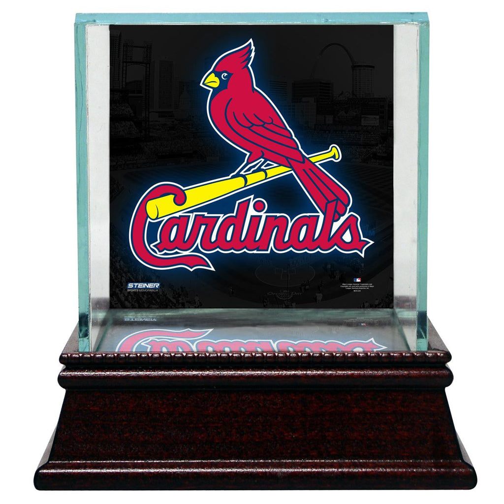 St. Louis Cardinals Glass Single Baseball Case with Team Logo Background