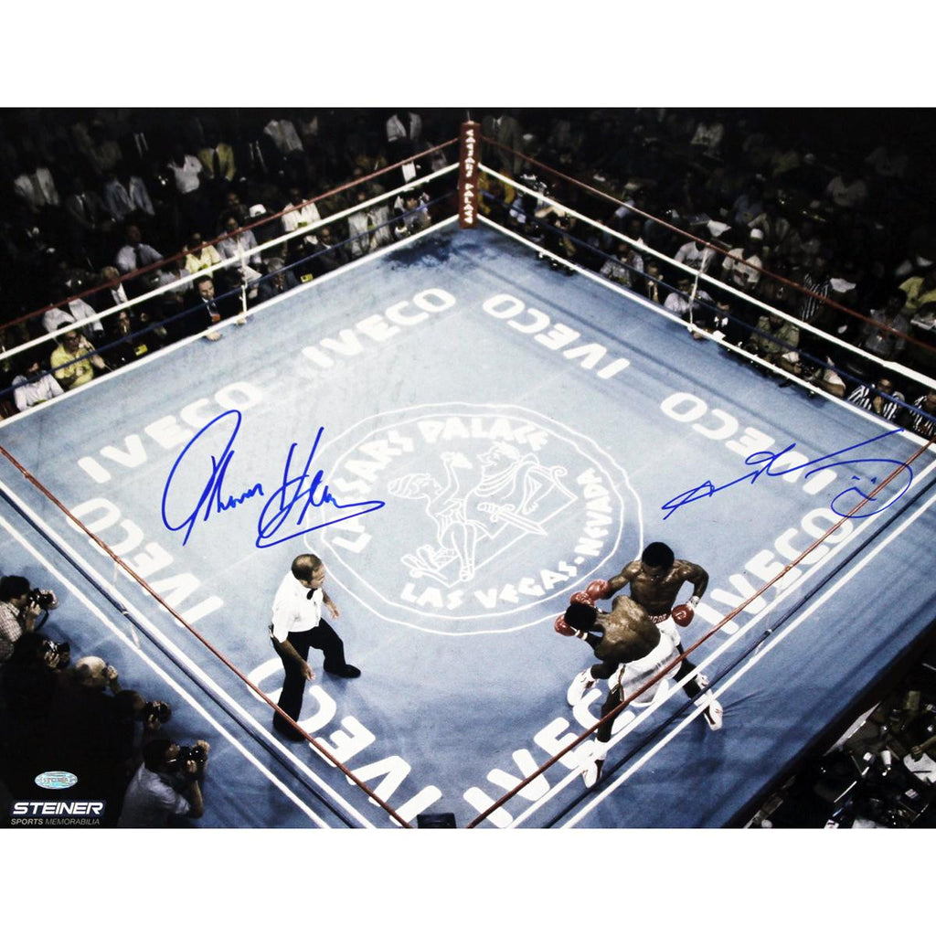 Sugar Ray Leonard vs Thomas Hearns Top View of Boxing Ring Signed 16x20 Photo Dual Signed