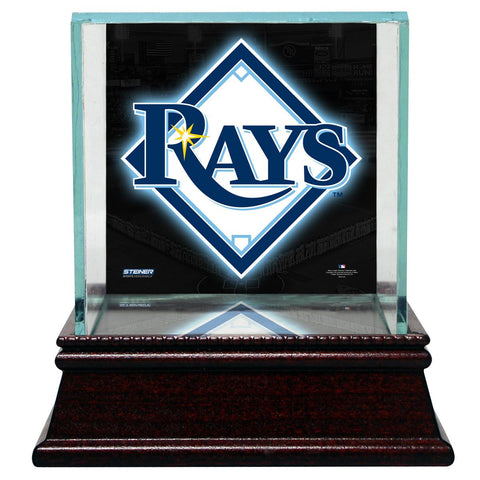 Tampa Bay Rays Glass Single Baseball Case with Team Logo Background