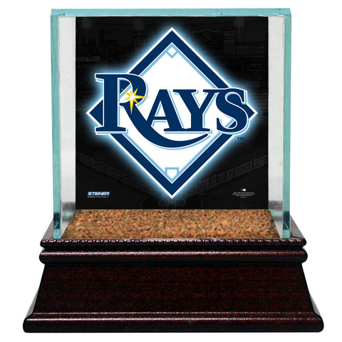 Tampa Bay Rays Glass Single Baseball Case with Team Logo Background and Authentic Field Dirt Base (MLB Auth)