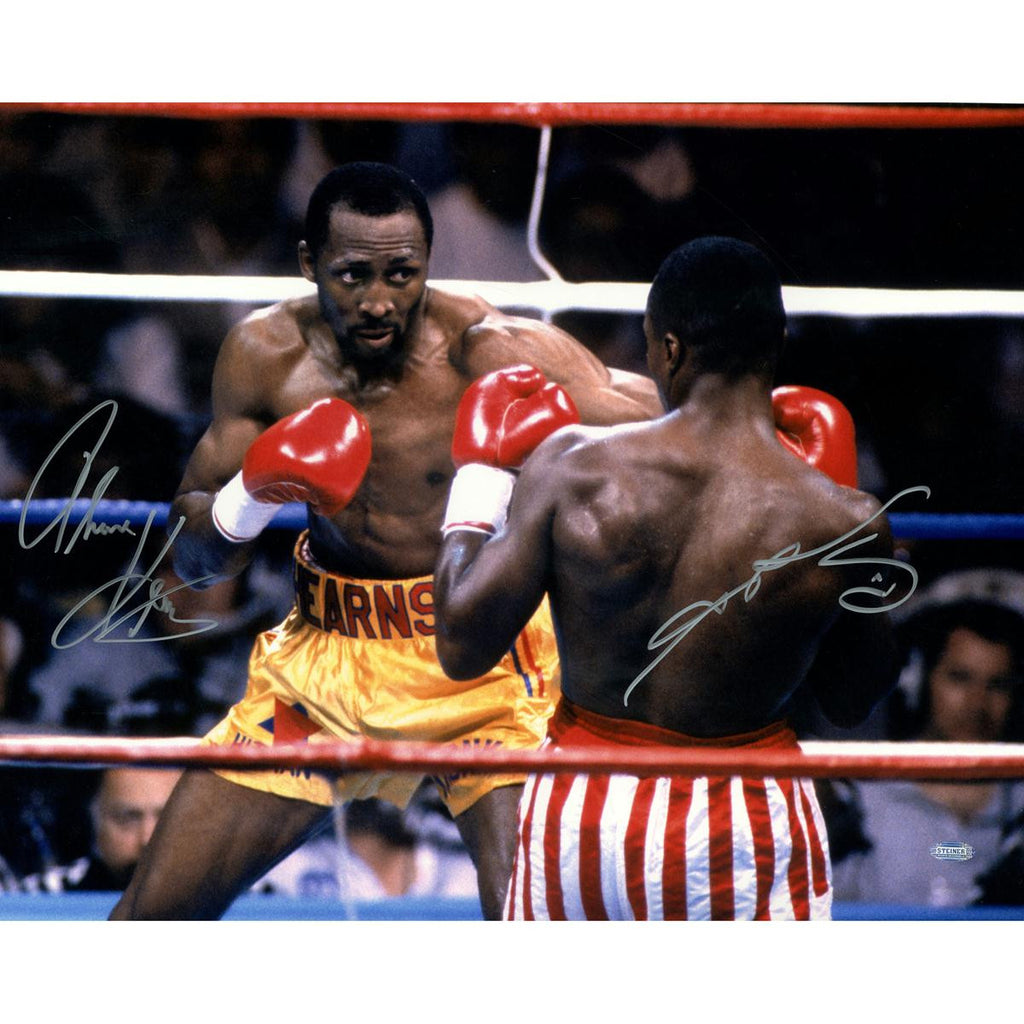 Thomas Hearns v Sugar Ray Leonard Dual Signed 16x20 Photo