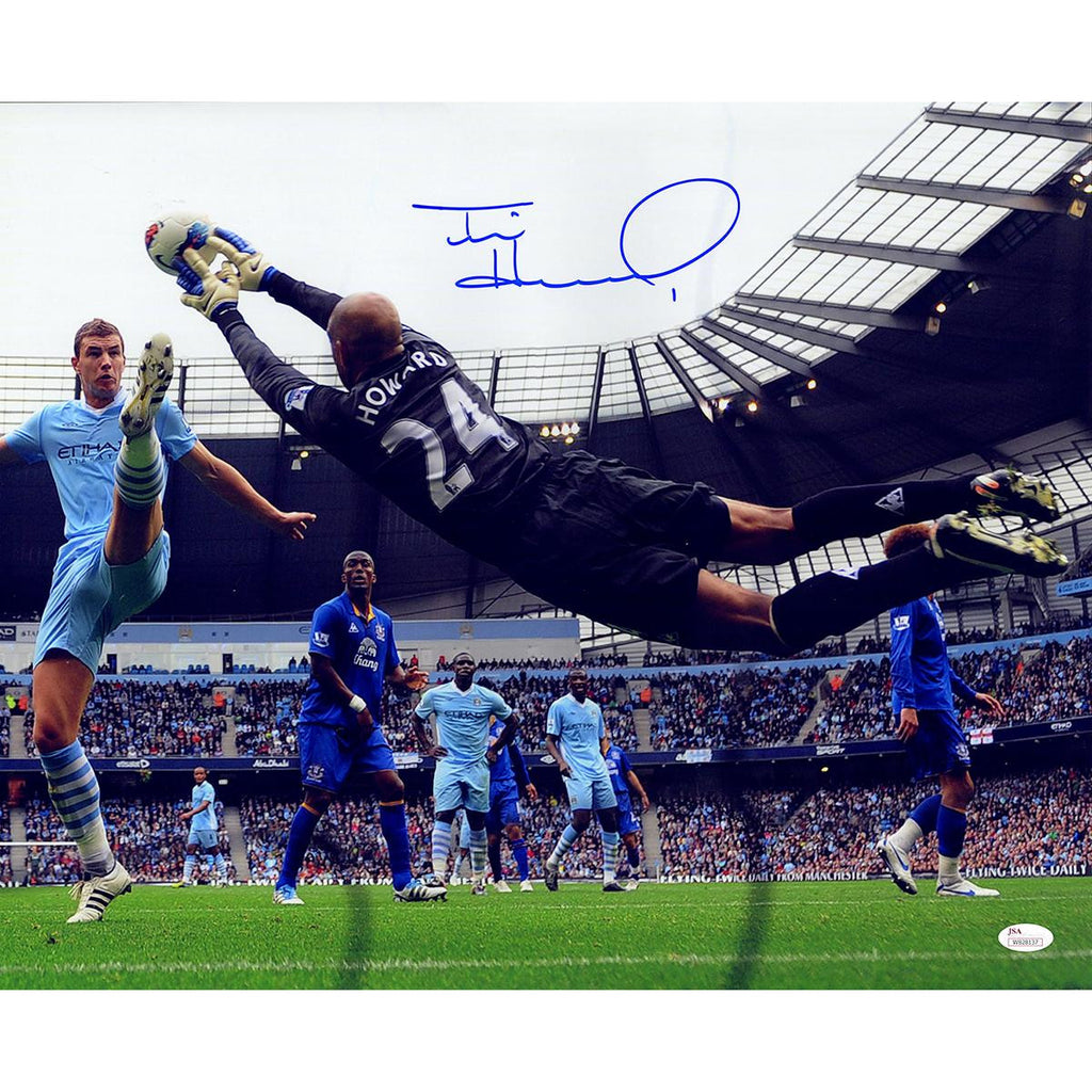 Tim Howard Signed Black Jersey Everton Save 16x20 Photo(JSA)