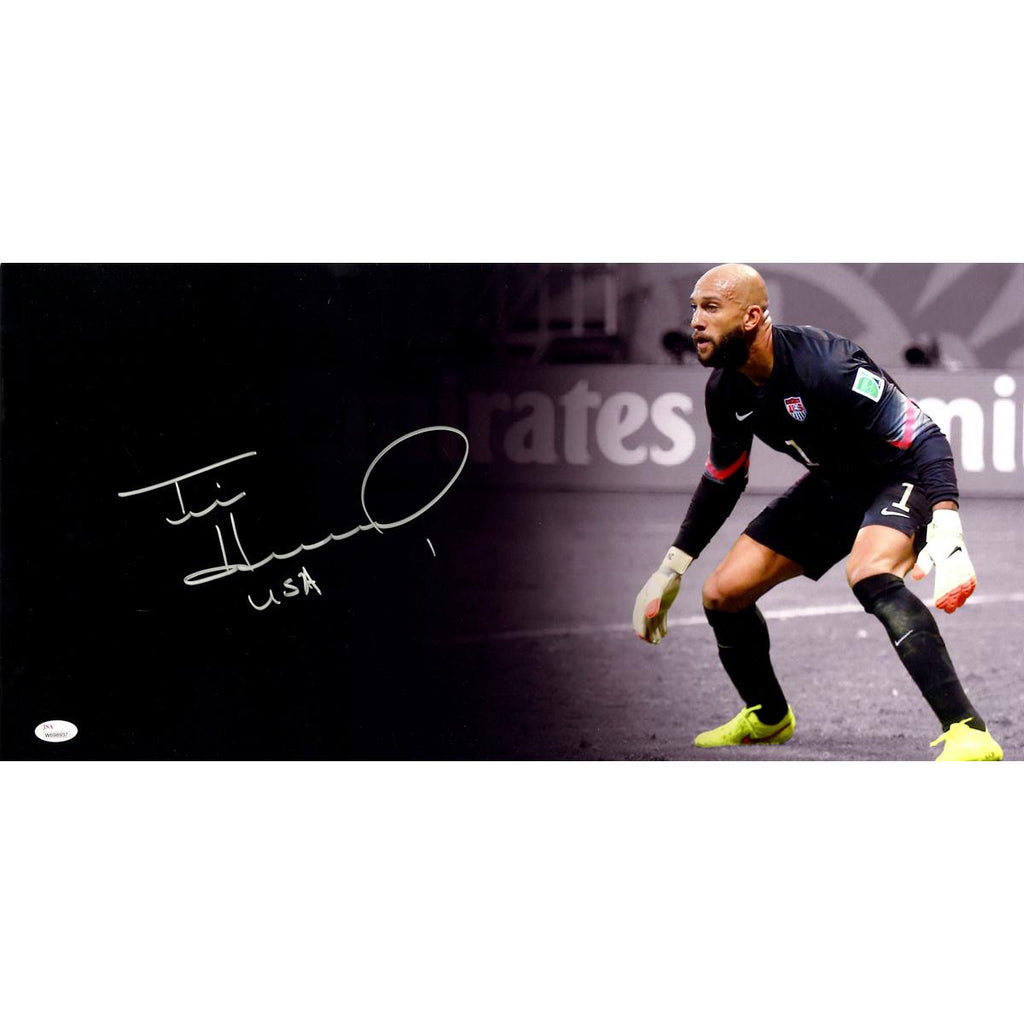 Tim Howard Signed on Knees 12x24 Panoramic Photo (JSA )