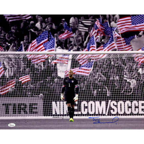 Tim Howard Signed Standing In Goalie with American Flag in the Crowd 16x20 Photo (JSA)