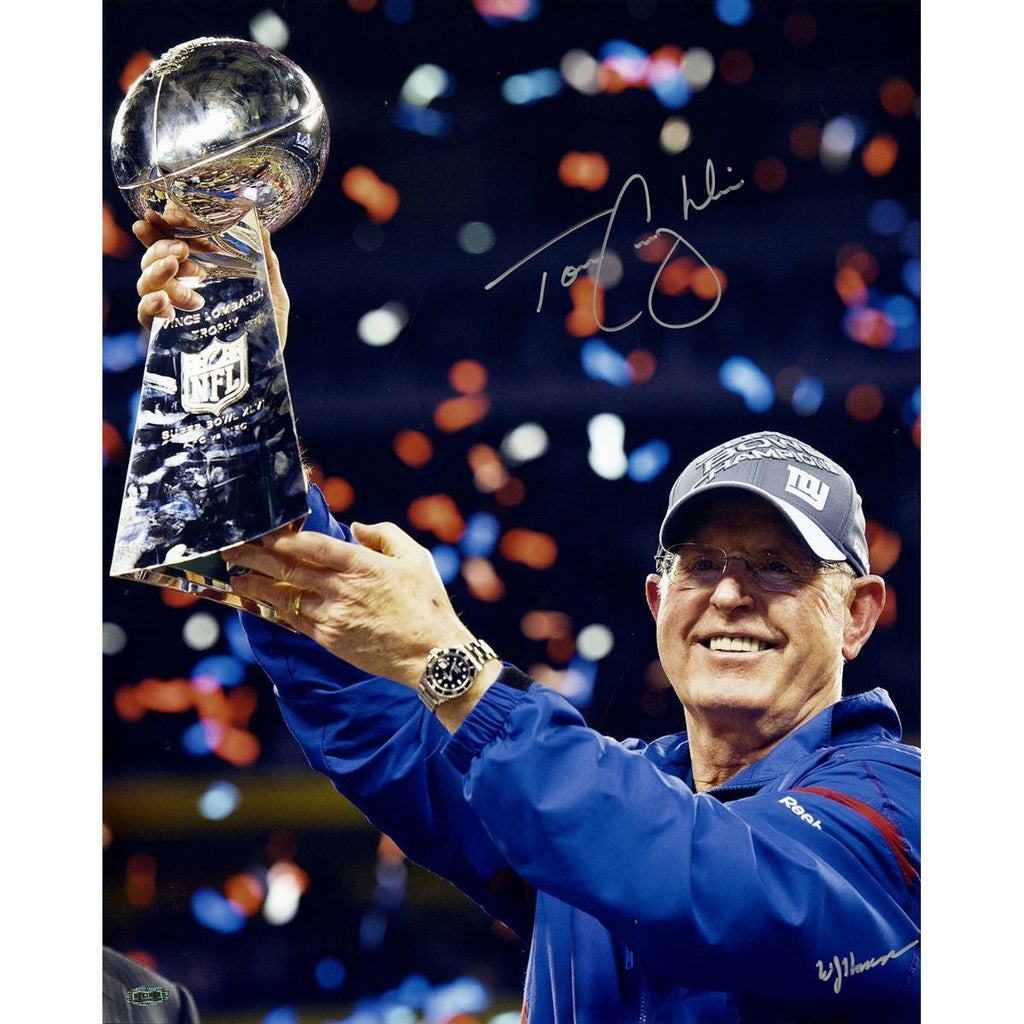 Tom Coughlin Holding Lombardi Trophy Signed 16x20 photo (Signed By William Hauser)