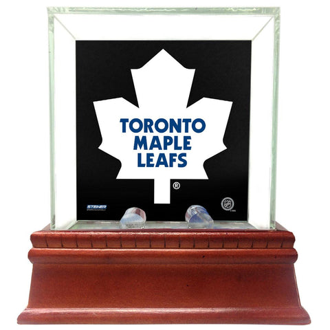 Toronto Maple Leafs Glass Single Puck Case with Team Logo Background