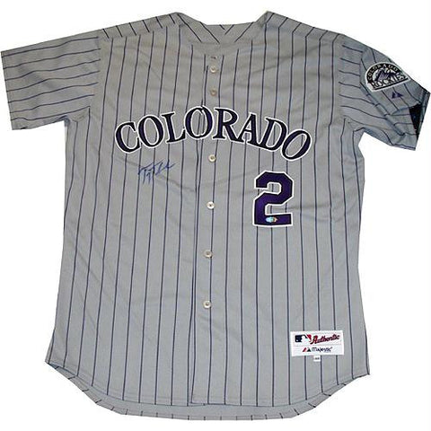 Troy Tulowitzki Authentic Rockies Road Jersey (Signed on Front)