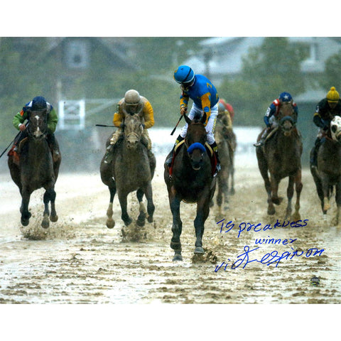 Victor Espinoza Signed 2015 Preakness Looking Back 11x14 Photo w 15 Preakness Winner Insc