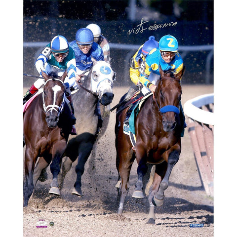 Victor Espinoza Signed American Pharoah Ahead Of The Pack 2015 Belmont Stakes 16x20 Photo