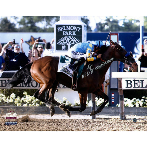 Victor Espinoza Signed American Pharoah Finish Line Celebration 2015 Belmont Stakes 11x14 Photo