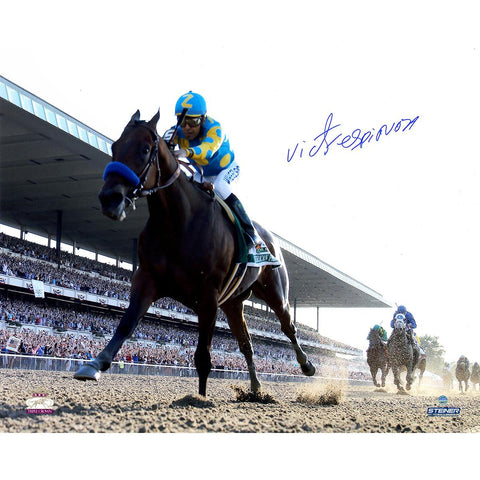 Victor Espinoza Signed American Pharoah Leads The Pack 2015 Belmont Stakes 16x20 Photo