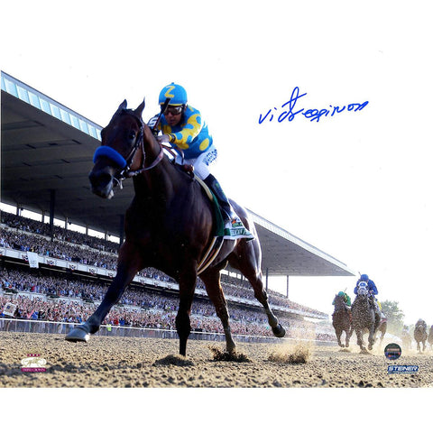 Victor Espinoza Signed American Pharoah Leads The Pack 2015 Belmont Stakes 8x10 Photo