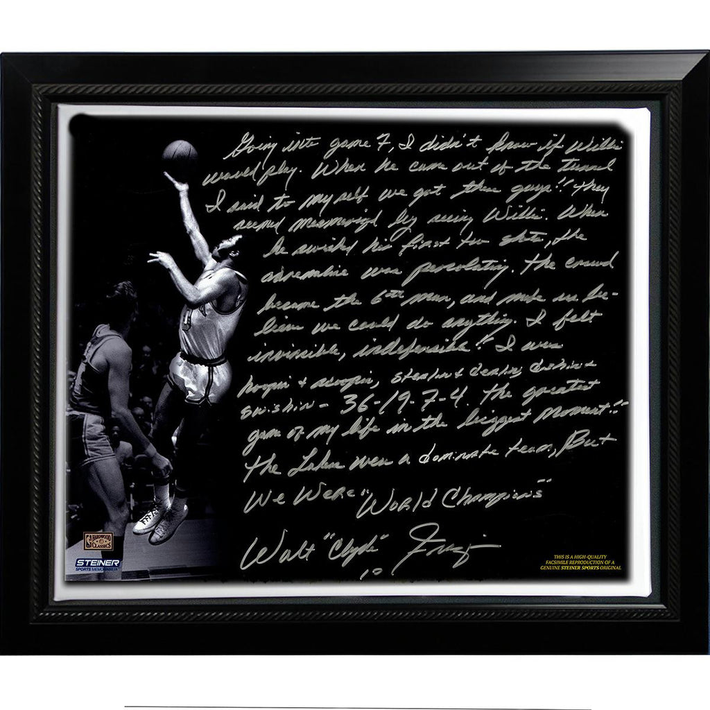 Walt Frazier Facsimile The Willis Reed Game Framed Stretched 22x26 Story Canvas
