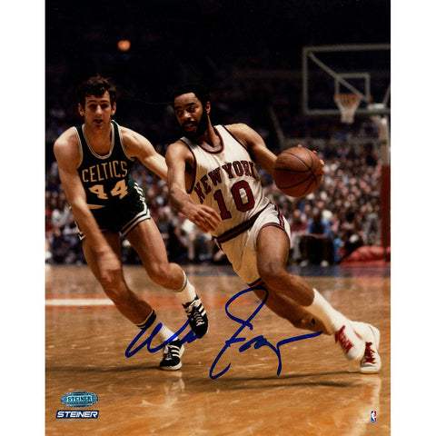 Walt Frazier Signed Knicks Dribble vs Celtics 8x10 Photo