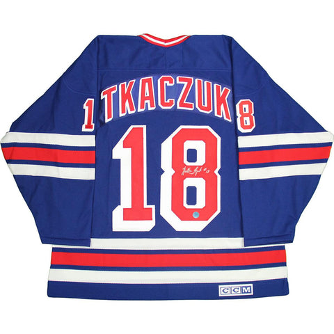 Walt Tkaczuk Signed New York Rangers Blue CCM Vintage Jersey (AJ Sports Auth)