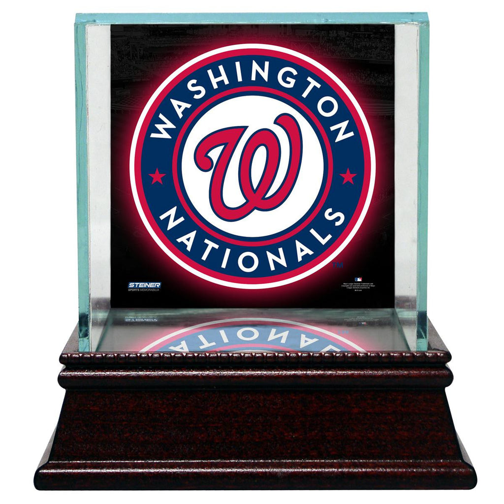 Washington Nationals Glass Single Baseball Case with Team Logo Background