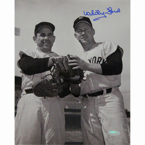 Whitey Ford in Front of Dugout with Berra Signed 8x10 Photo