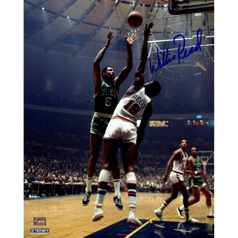 Willis Reed Blocking Bill Russell Signed 8x10 Photo