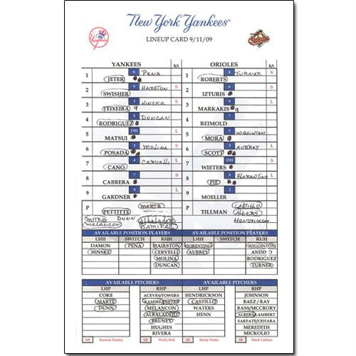 Yankees 91109 Replica Line Up Card- Jeter All Time Hit Leader Game -11X17