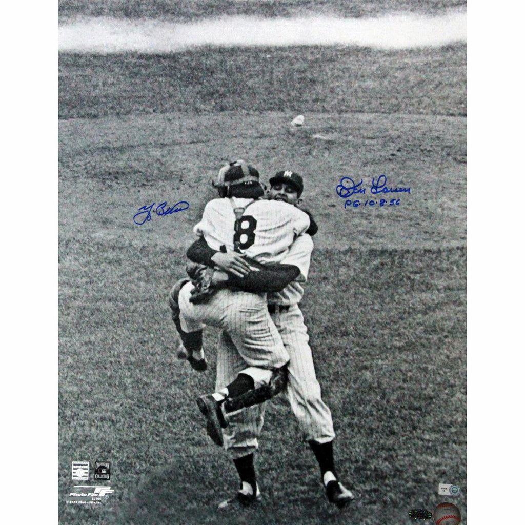 Yogi Berra Don Larsen Close-Up Hug Dual Signed 16x20 w PG insc (MLB Auth)