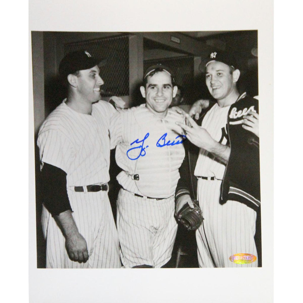 Yogi Berra Signed BW In Locker room With Teammates 8x10 Photo