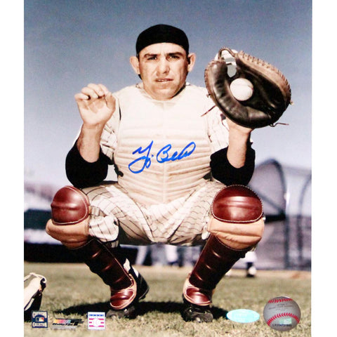 Yogi Berra Signed Color in Catcters Uniform without Mask 8x10 Photo