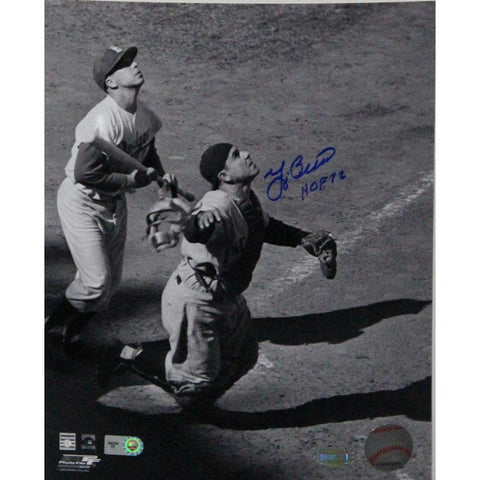 Yogi Berra Signed Mask Flip 8x10 Photo w HOF 1972 insc (MLB Auth)