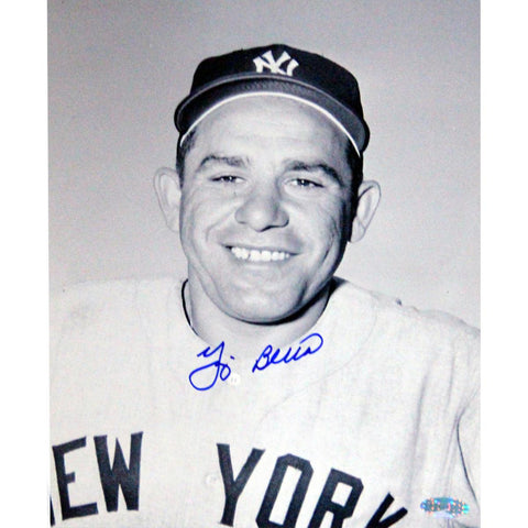 Yogi Berra Signed New York Yankees Jersey Close Up BW 8x10 Photo