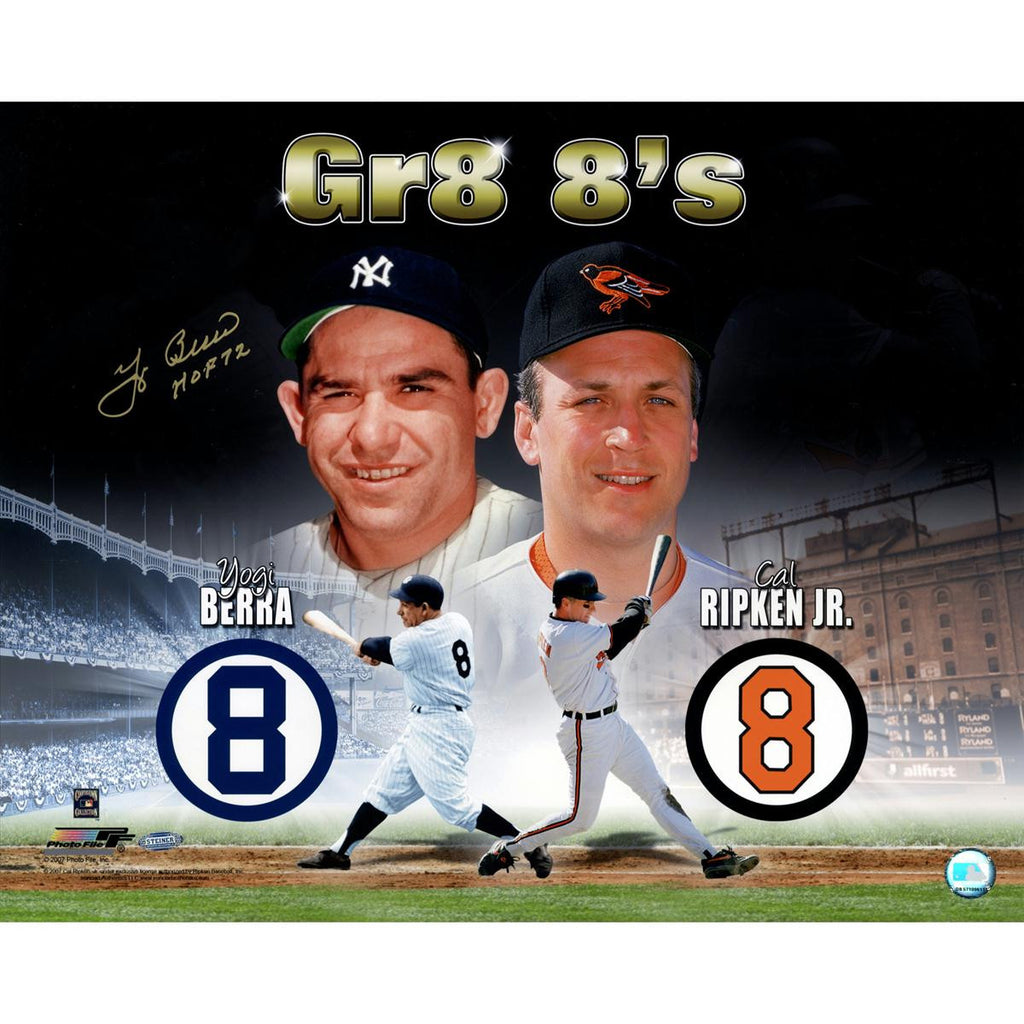 Yogi Berra Single Signed Gr8 8s w Cal Ripken Jr 16x20 Photo w HOF Insc