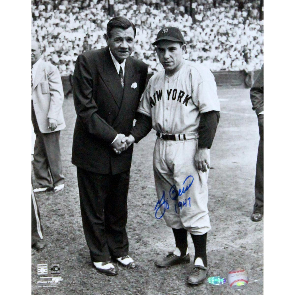 Yogi Berra w Babe Ruth BW 11x14 Vertical Photo w 1947 Insc